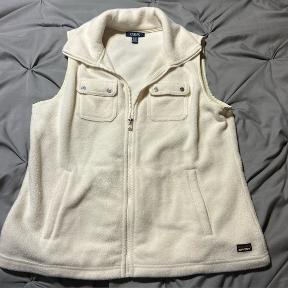 Chaps Jackets & Blazers - Chaps Womens Fleece Vest Size Large Full Zip Beige Pockets Casual